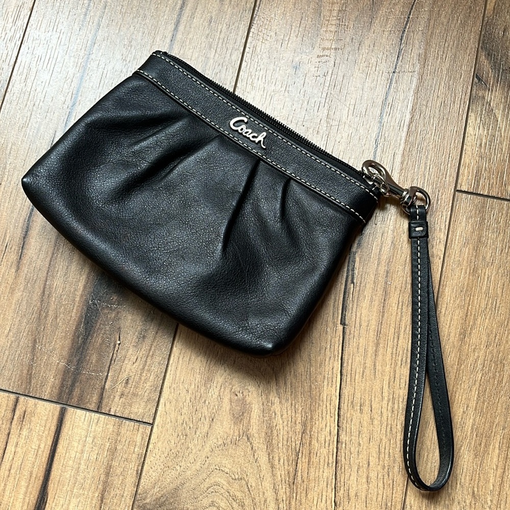 Black leather Coach wristlet clutch